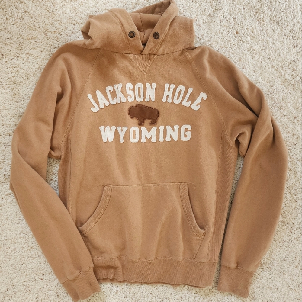 Blue 84 Jackson Hole Wyoming Tan Bison Hoodie Sweatshirt Men's M